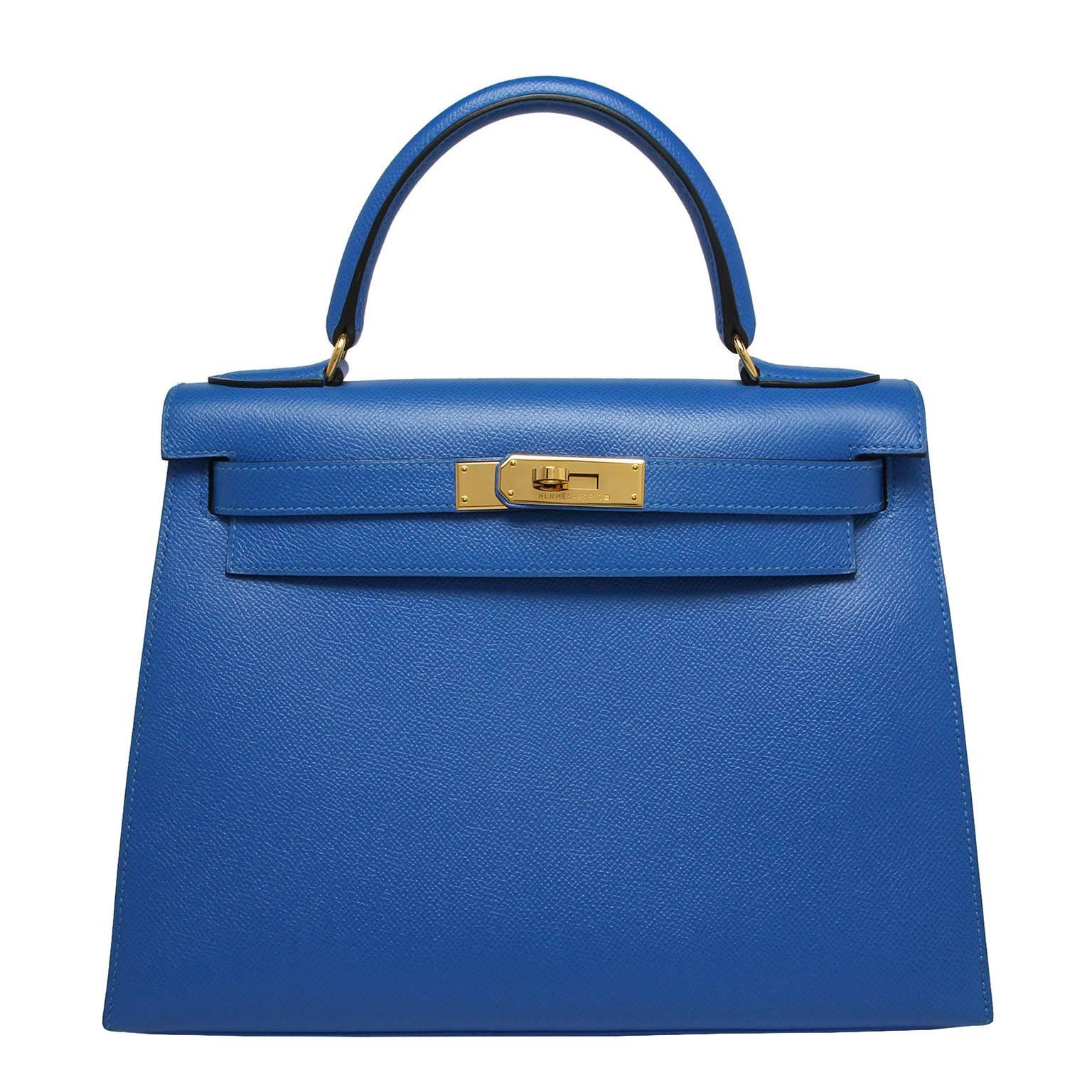 Hermes Kelly 28cm French Blue Courchevel Gold Hardware  For Sale