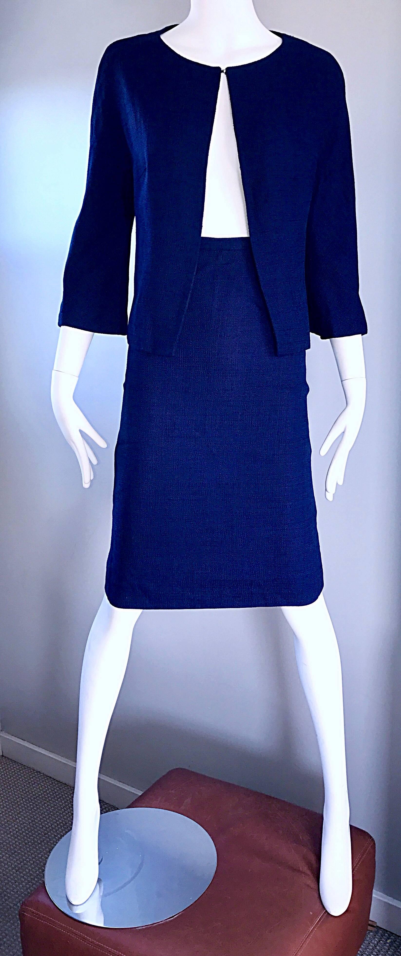 1960s Lilli Ann Navy Blue Vintage 60s Wool Classic and Chic Skirt Suit Ensemble  For Sale 1