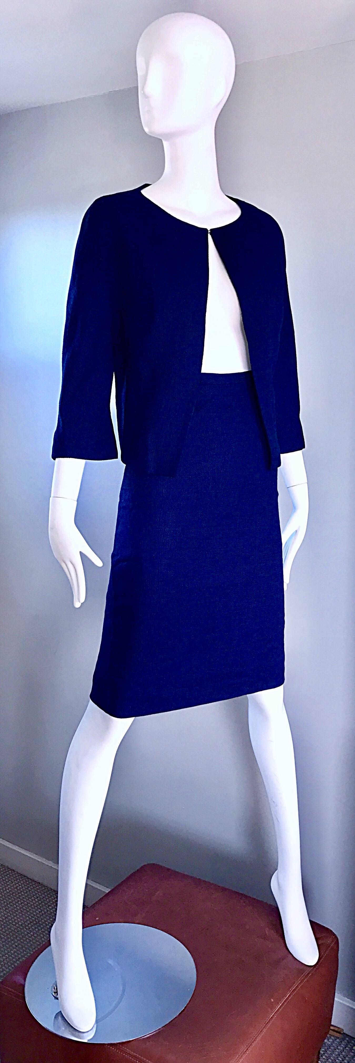Women's 1960s Lilli Ann Navy Blue Vintage 60s Wool Classic and Chic Skirt Suit Ensemble  For Sale