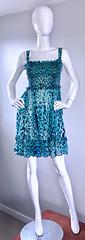 New Giambattista Valli Blue Leopard Print Silk Chiffon Semi Sheer Babydoll Dress