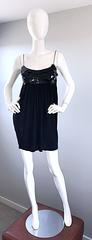 Vintage CD Greene Negro Seda Jersey Paillettes Lentejuelas Talla 4 90s Vestido Babydoll