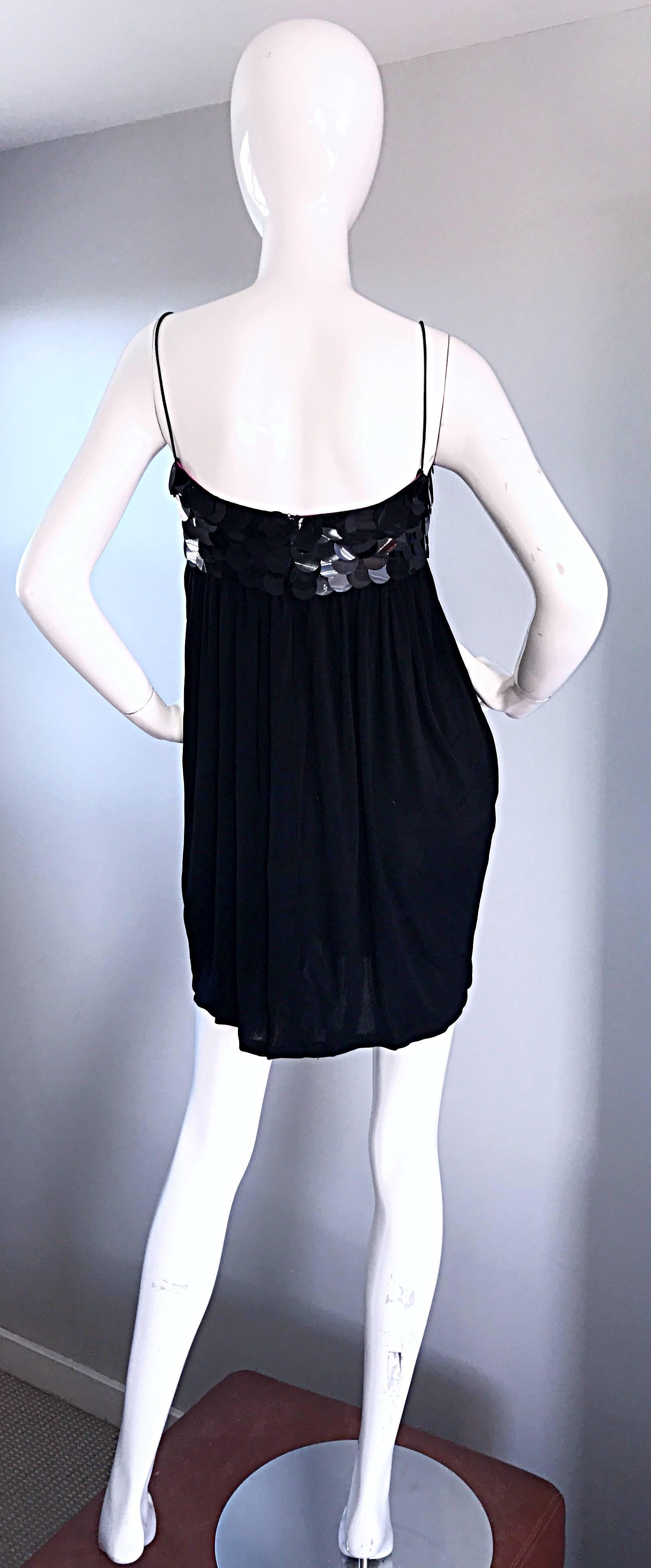 Vintage CD Greene Black Silk Jersey Paillettes Sequin Size 4 90s Babydoll Dress For Sale 2