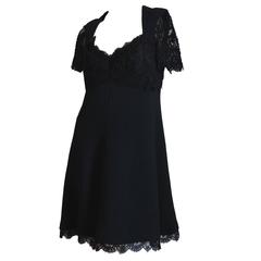 Classic Louis Feraud Black Cocktail Dress with Lace Size L 1990s 