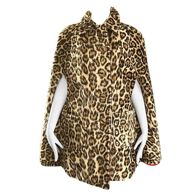 Chic 1960s Reversible Leopard + Red Faux Fur Vintage 60s Cape Swing ...
