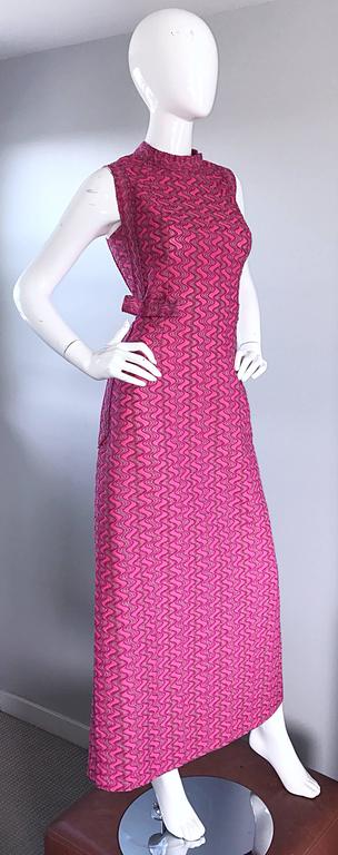 1960s Hanro Siesta Fuchsia Hot Pink Zig Zag Vintage 60s Kint Maxi Dress ...