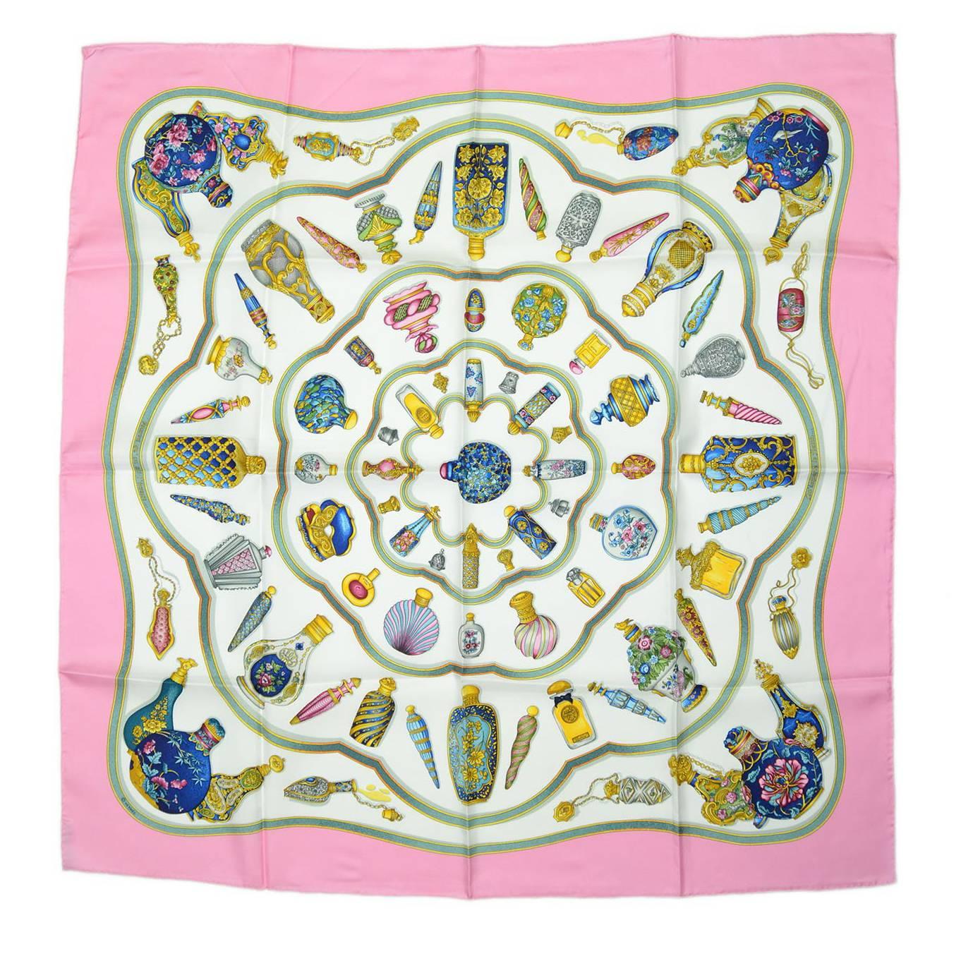 Hermes Pink Multi-Colored Qu' Importe Le Flacon 36" Silk Scarf