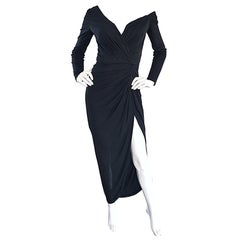 Incredibile abito vintage Vicky Tiel Couture 80s Sexy 1980s Black Jersey Assymetrical Gown