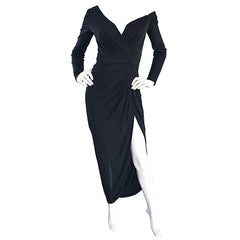 Incroyable robe vintage VIcky Tiel Couture sexy et assymétrique en jersey noir (années 1980)