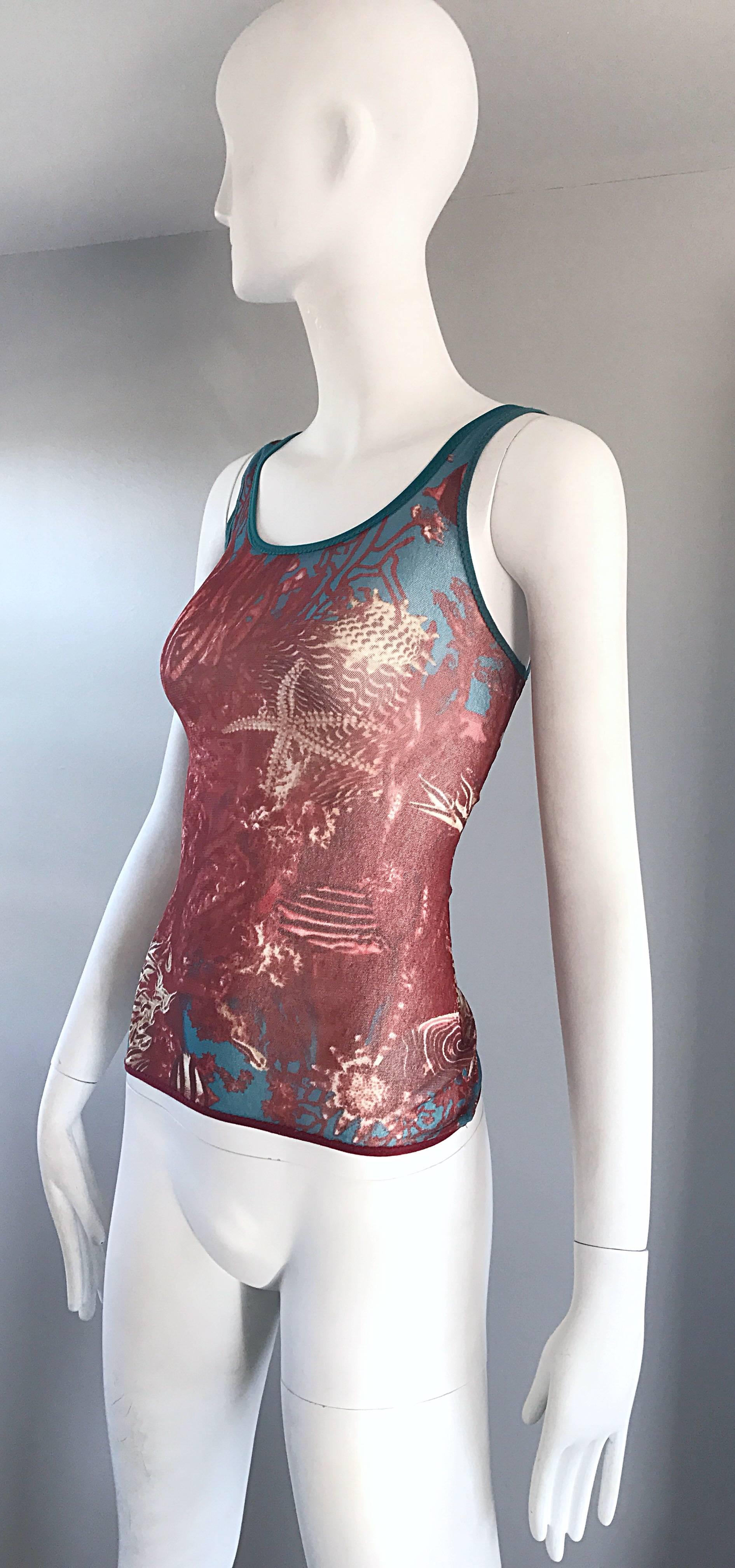 1990s Jean Paul Gaultier Sea Life Novelty Signature Semi Sheer Mesh Tank Top 2