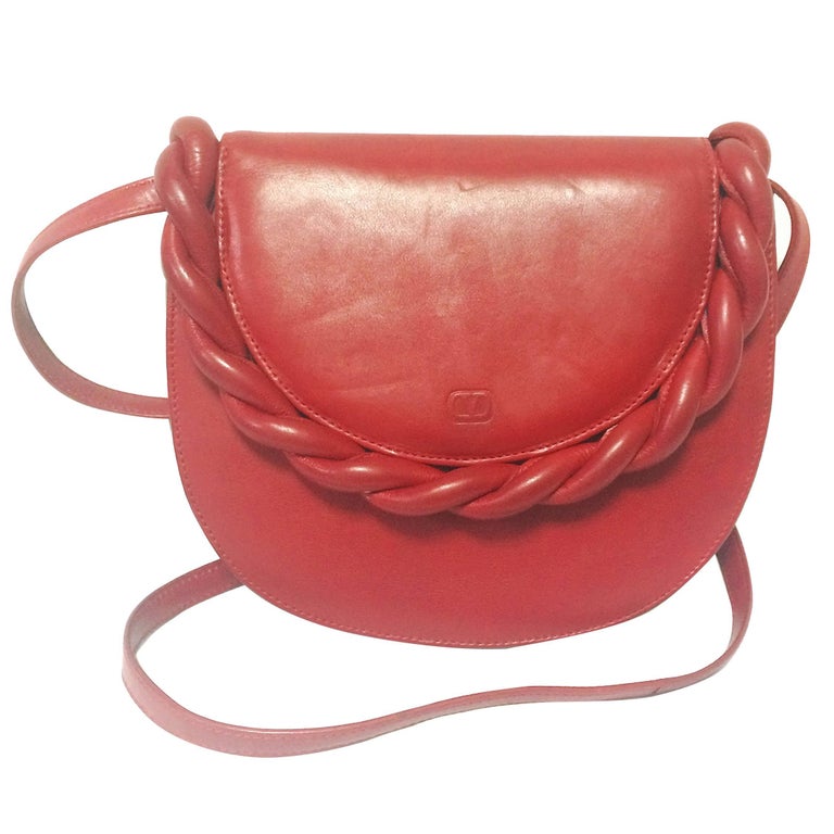 Vintage Valentino Garavani deep cherry red leather shoulder bag with