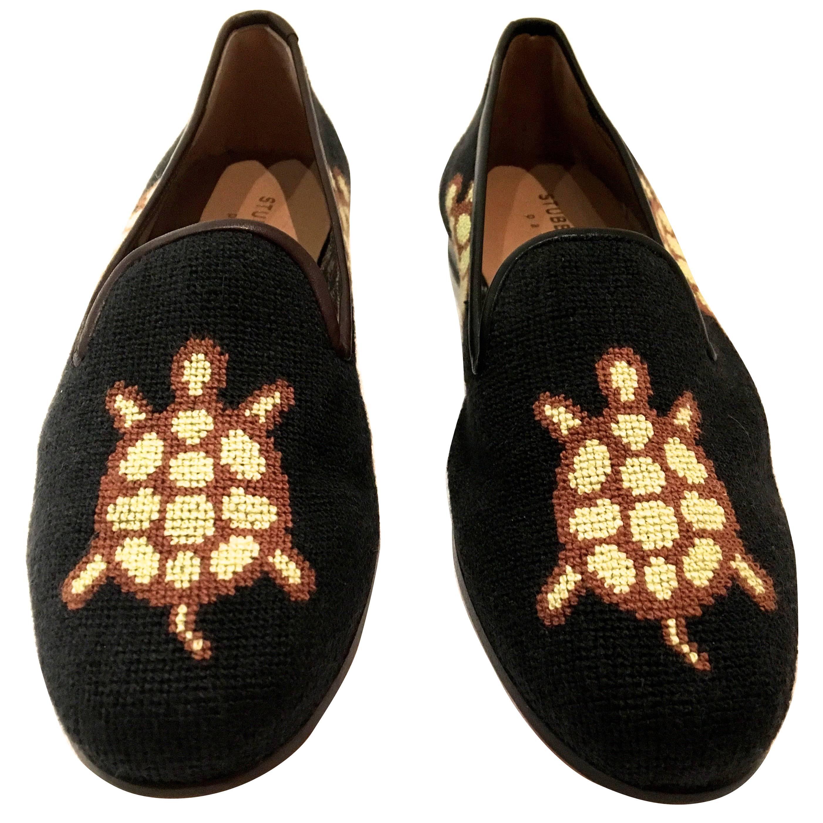 New Stubbs and Wooten Black Needlepoint Shoes Women Size 7.5 For Sale
