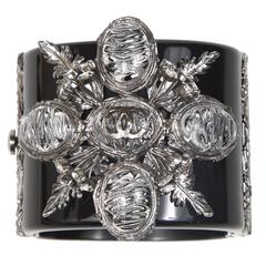 Chanel Vintage Stunning Black Silver Star Cuff 10