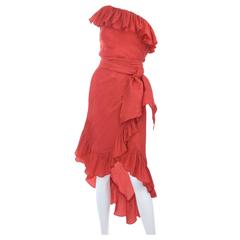 Vintage Yves Saint Laurent Cocktaildress in Red and Asymmetrical Hemline 11