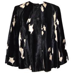 Rare Crisca Black and White Faux Pony Fur Swing Jacket Coat 1980s Size 34 2