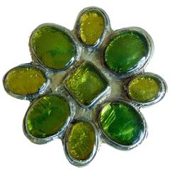 Merot Etruscan Style Pewter Belt Buckle with Green Glass Stones 1970s 10