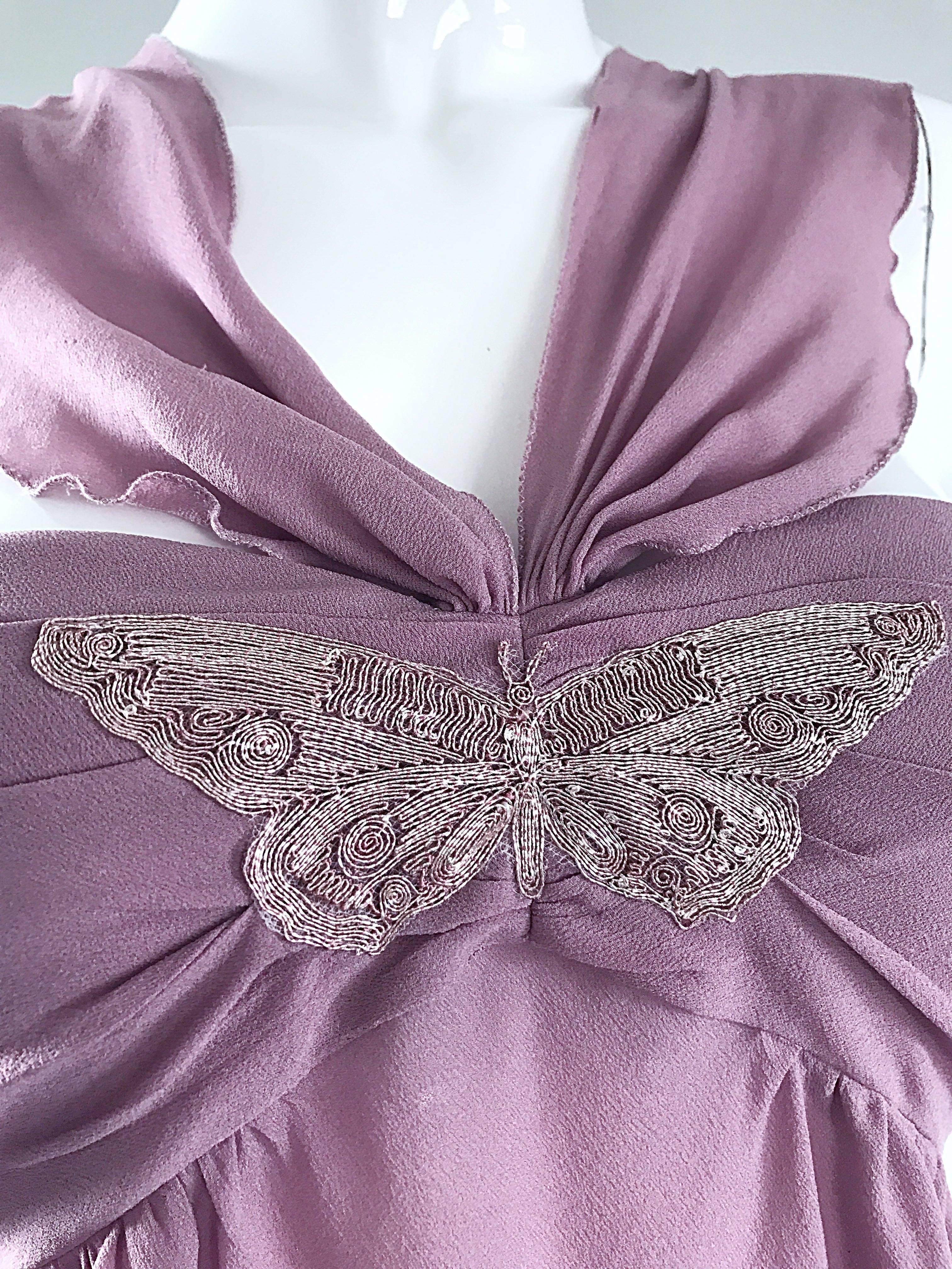 Alessandro Dell' Acqua 90s Lilac Lavender Silver Butterfly Silk Chiffon Blouse  3