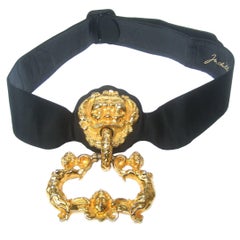 Judith Leiber Massive Gilt Metal Door Knocker Satin Belt c 1970
