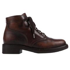 CHANEL A/W 2013 Brown Leather Lace Up Combat Hiking Short Ankle Boots Size 38.5 1