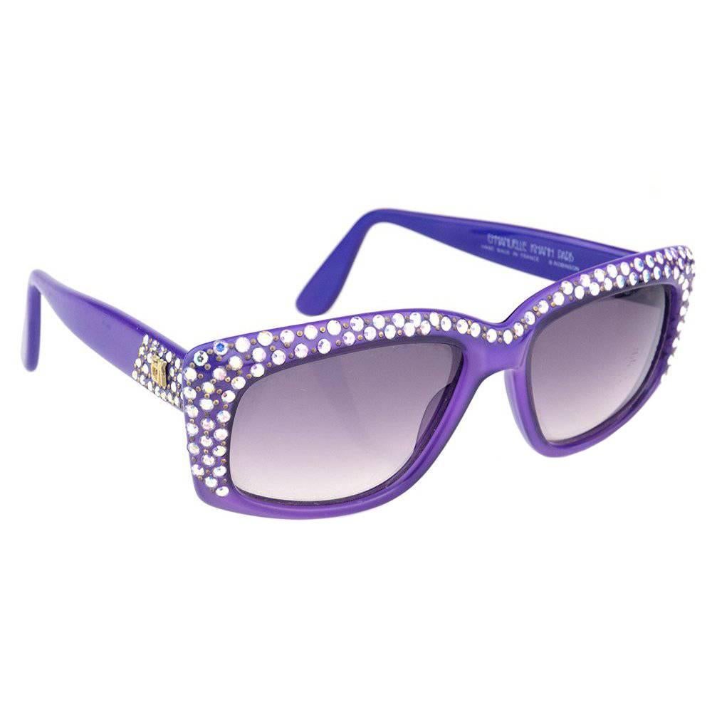Emmanuelle Khanh 80s Iconic Purple Rhinestone Encrusted Sunglasses For Sale
