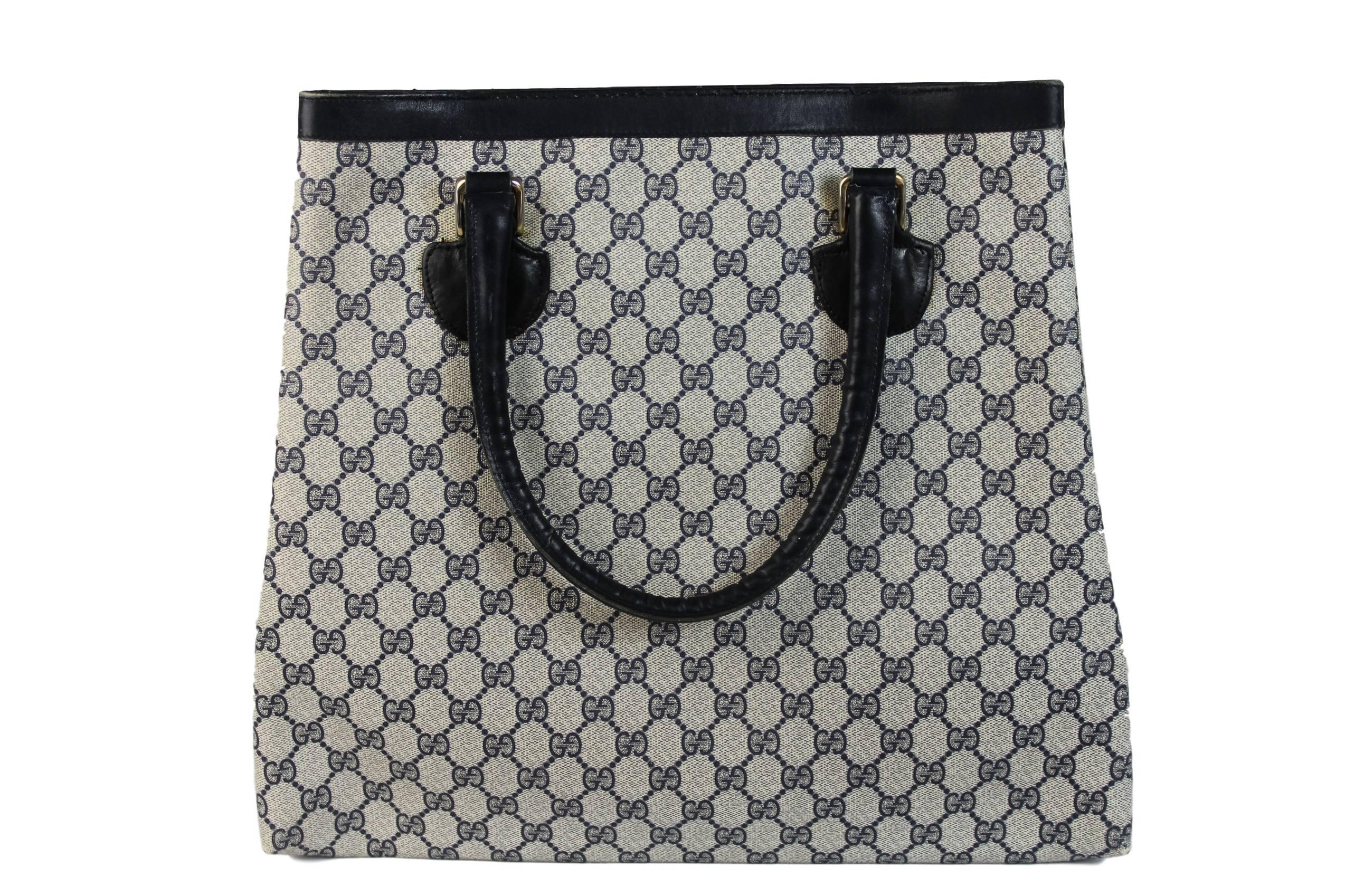 Gray Gucci monogram 1980'si shopper leather bag blue tote handbag