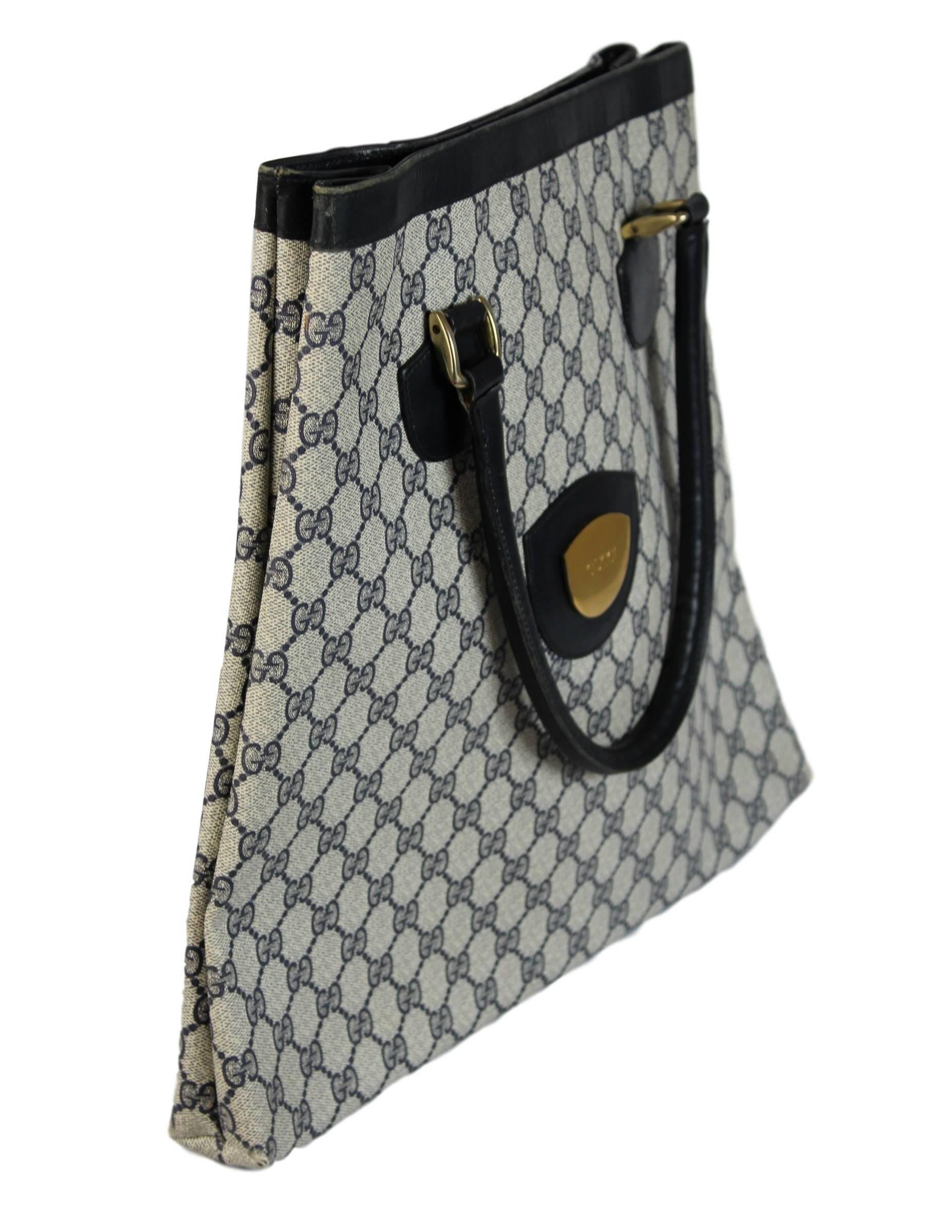 Gucci monogram 1980'si shopper leather bag blue tote handbag In Good Condition In Brindisi, IT
