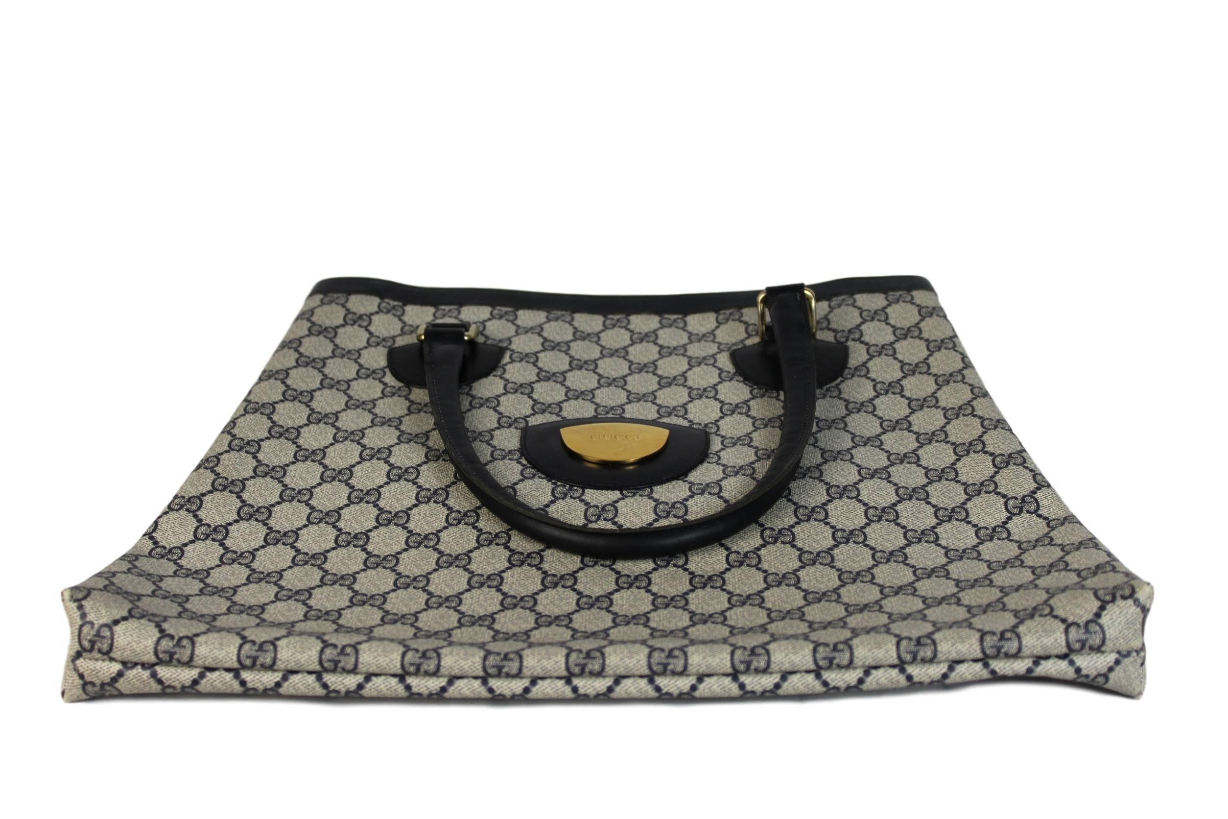 Gucci monogram 1980'si shopper leather bag blue tote handbag 2