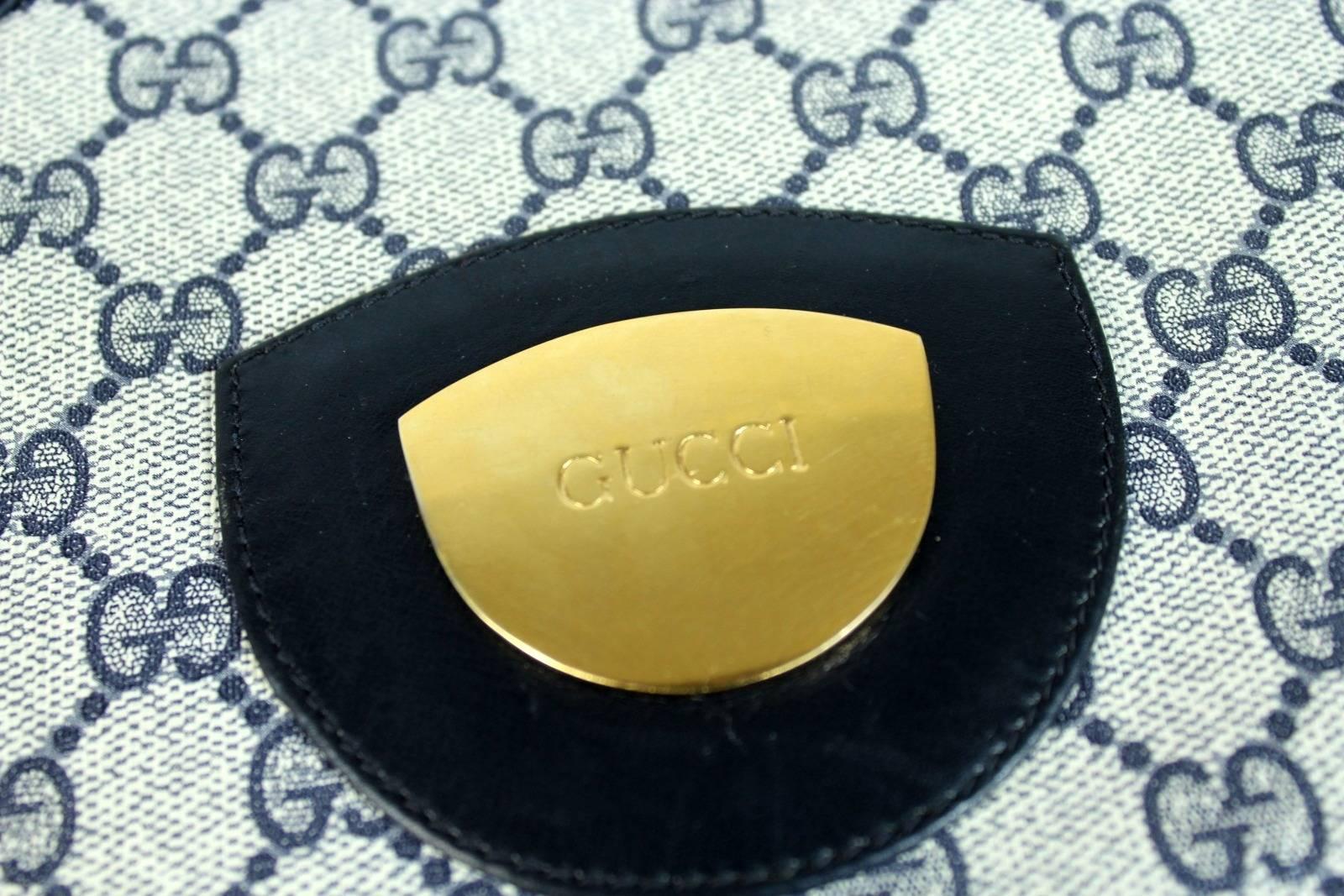 Gucci monogram 1980'si shopper leather bag blue tote handbag 4