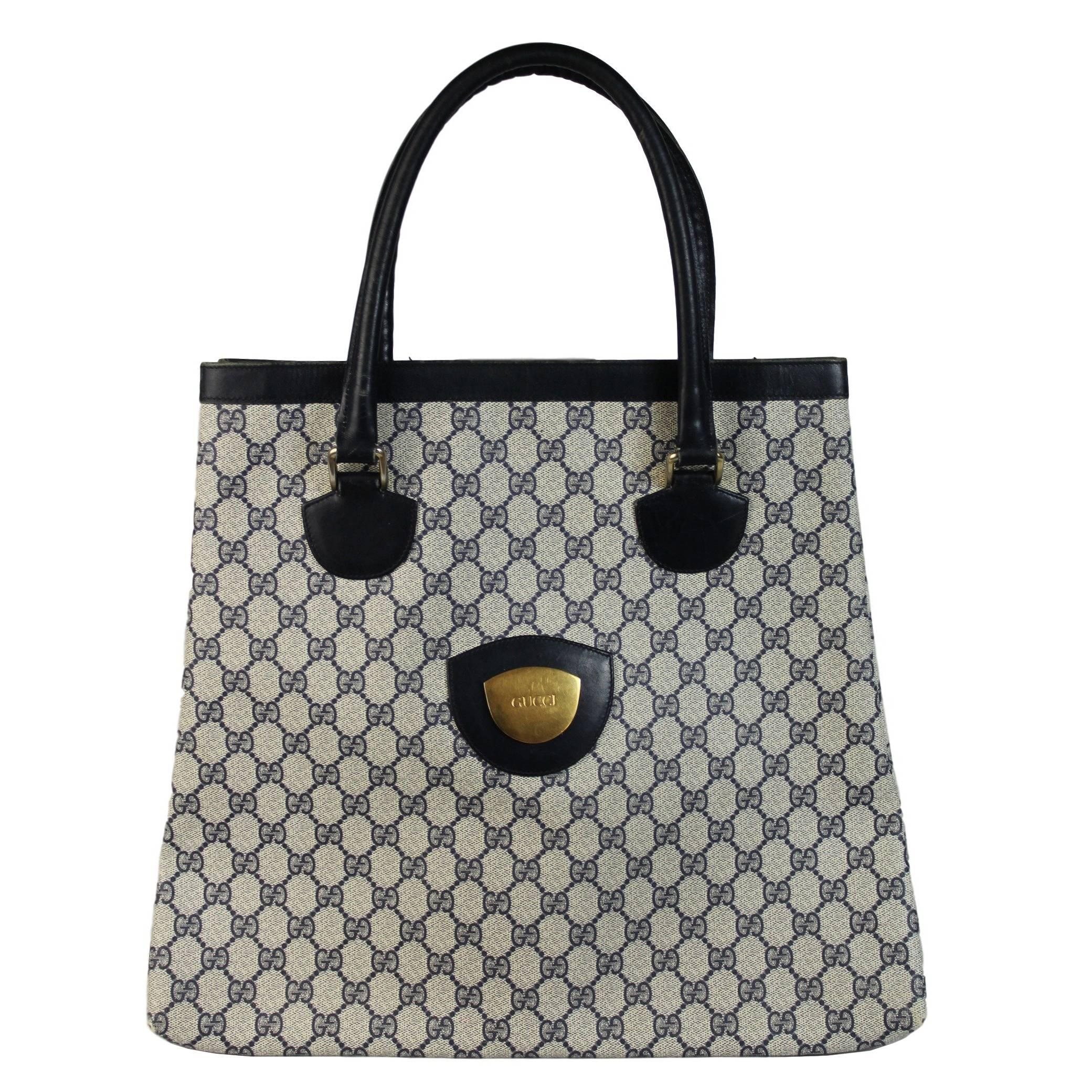 Gucci monogram 1980'si shopper leather bag blue tote handbag