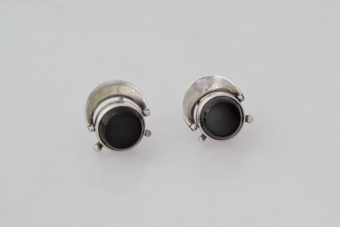 Antonio Pineda Taxco .970 Silver & Onyx Modernist Earrings 3