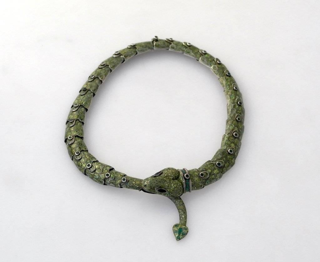 Margot de Taxco Sterling Silver & Enamel Serpent Parure For Sale 6