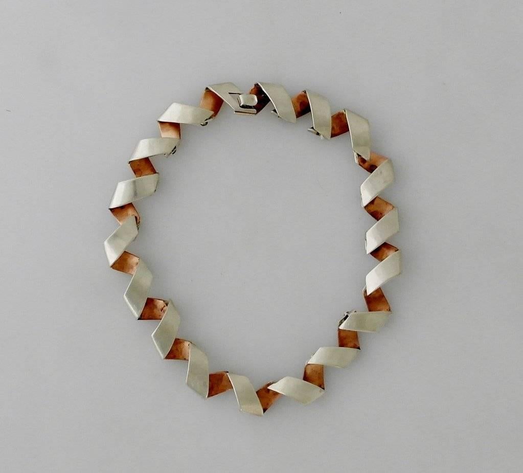 1950s Antonio Pineda Taxco Rare Copper .970 Silver Link Necklace  In Excellent Condition For Sale In New York, NY