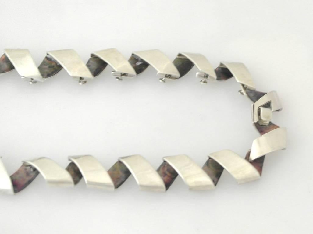Women's or Men's 1950s Antonio Pineda Taxco Rare Copper .970 Silver Link Necklace  For Sale