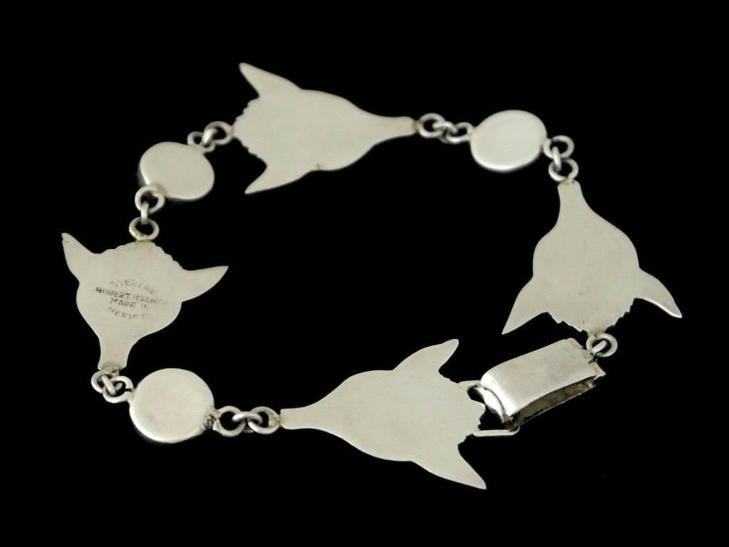 Hubert Harmon Taxco Sterling Silver Bracelet & Earrings Set - Foxes & Amethysts For Sale 1