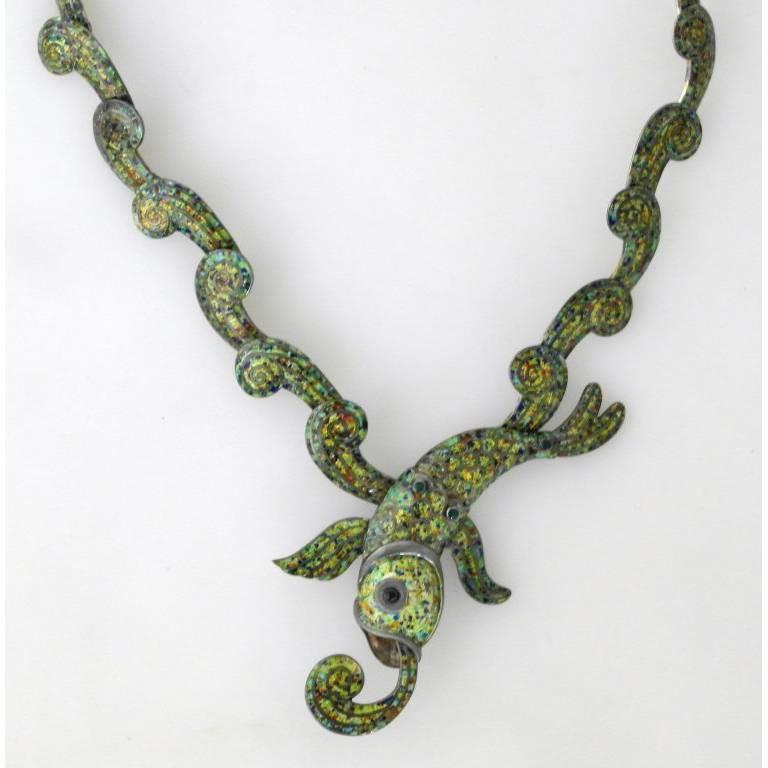 Margot de Taxco Sterling Silver and Enamel Koi Fish Necklace For Sale