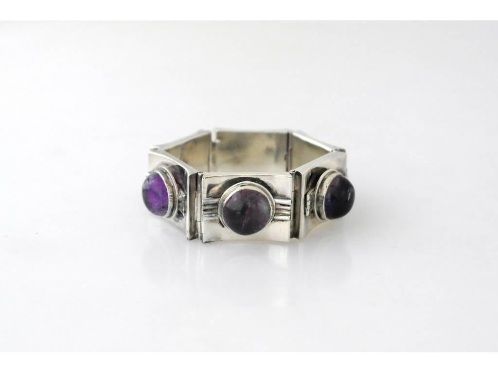 Fred Davis Taxco Sterling Silver & Amethyst Bracelet In Excellent Condition For Sale In New York, NY