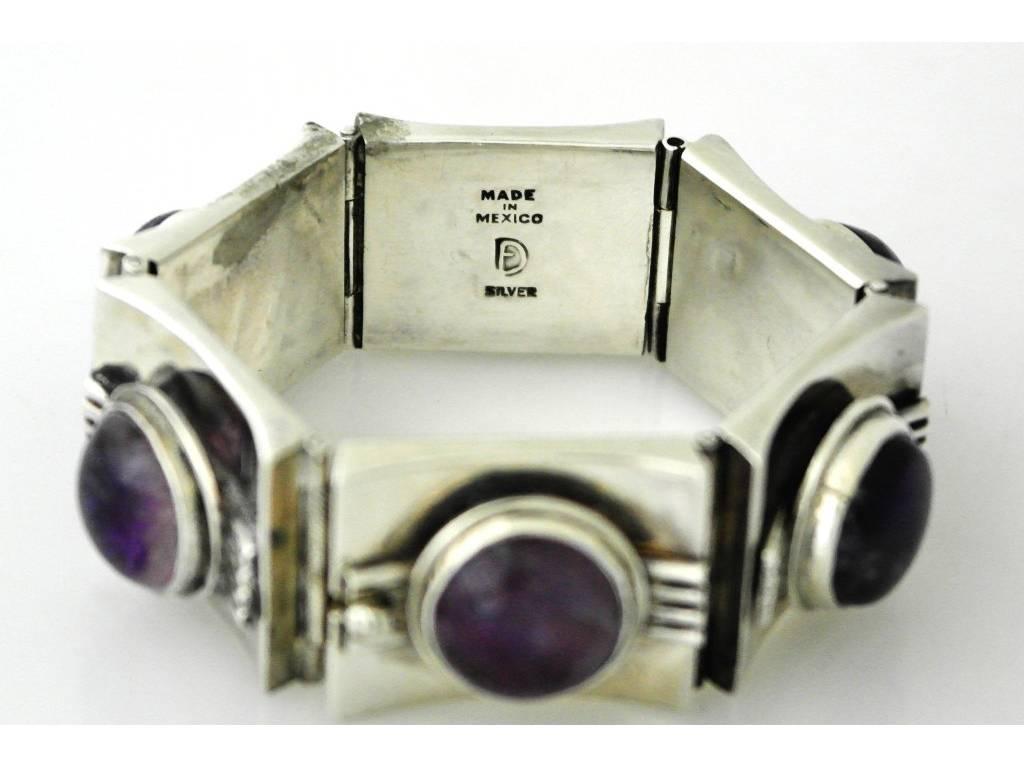 Fred Davis Taxco Sterling Silver & Amethyst Bracelet For Sale 1