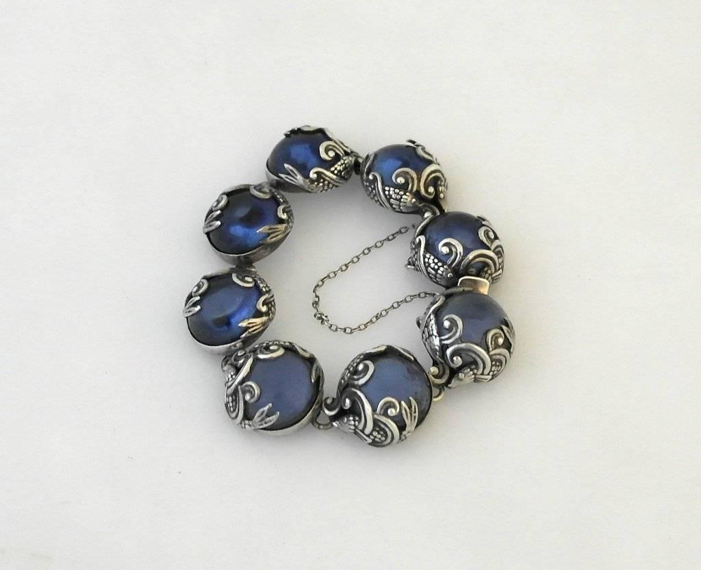 Los Castillo Taxco Sterling Silver Fish Motif Bracelet In Excellent Condition For Sale In New York, NY