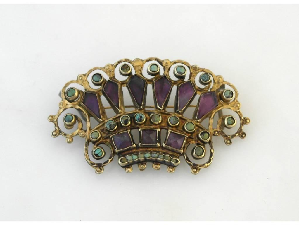 Matl Taxco Sterling Silver Amethyst Turquoise Pin In Excellent Condition For Sale In New York, NY