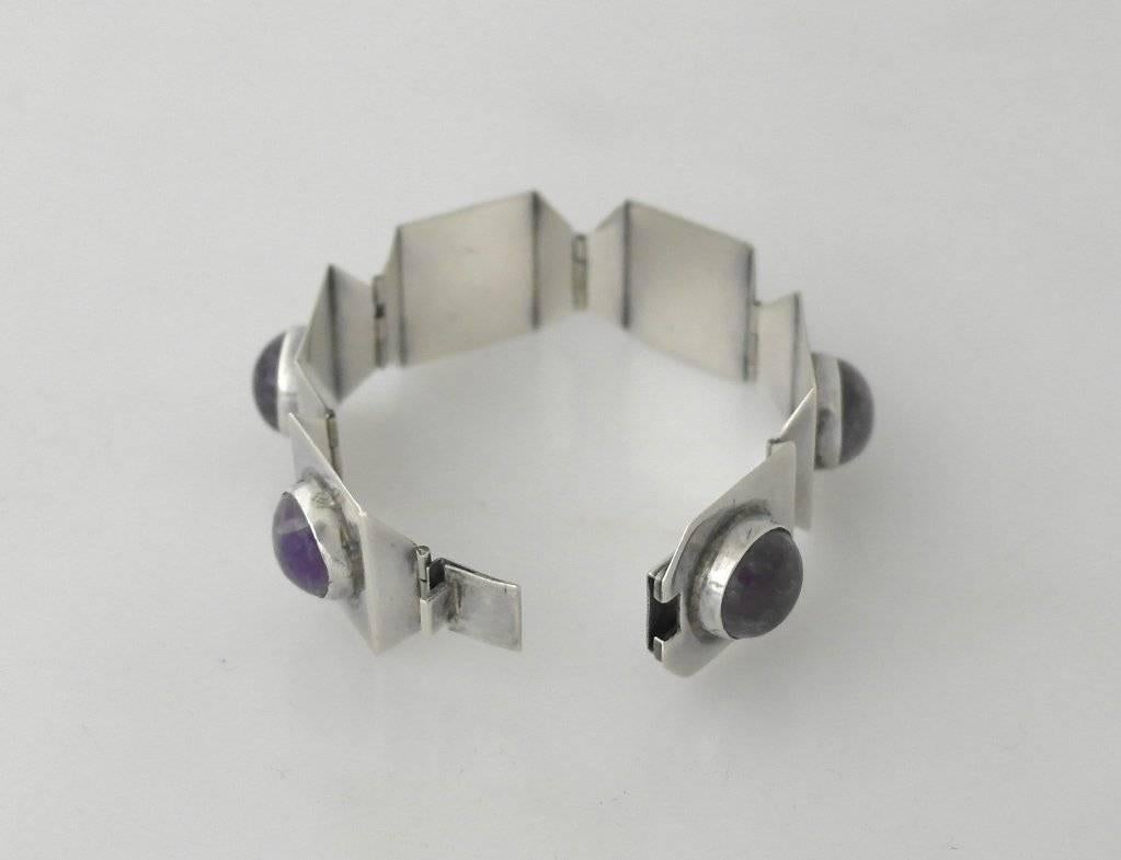 Taxco Amethyst Sterling Silver Bracelet In Excellent Condition For Sale In New York, NY