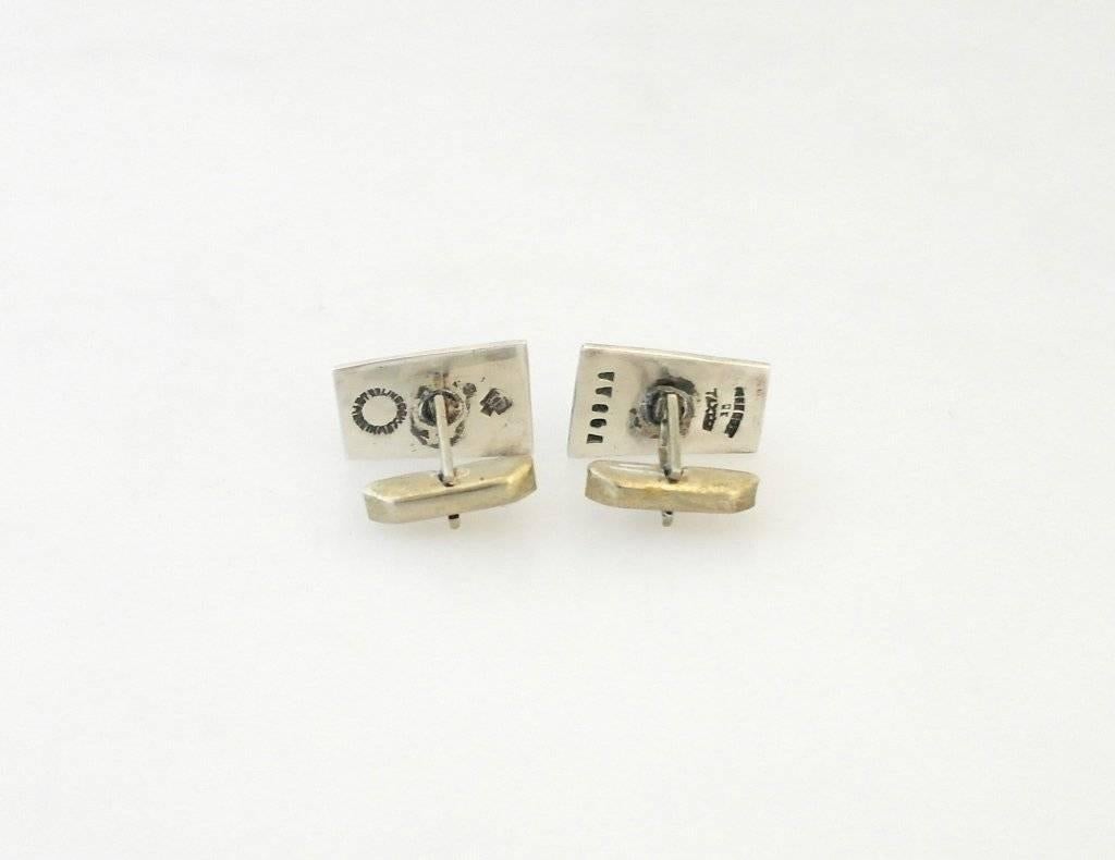 Margot de Taxco Sterling Silver Cufflinks Art Deco Influence In Excellent Condition For Sale In New York, NY