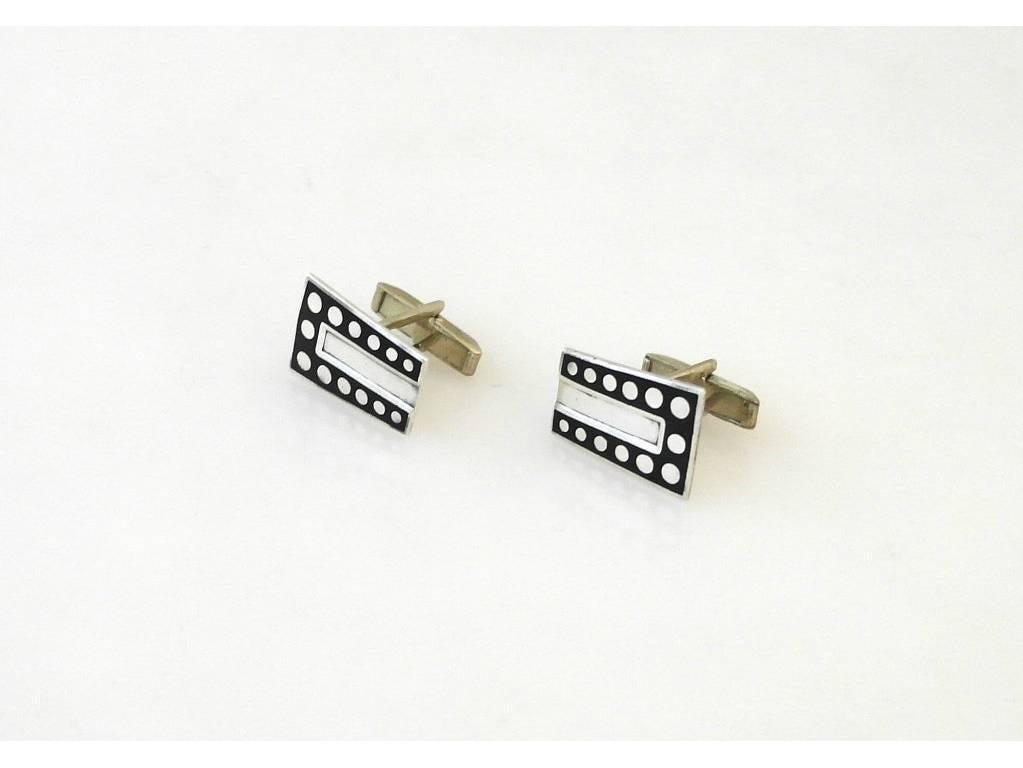 Women's or Men's Margot de Taxco Sterling Silver Cufflinks Art Deco Influence For Sale