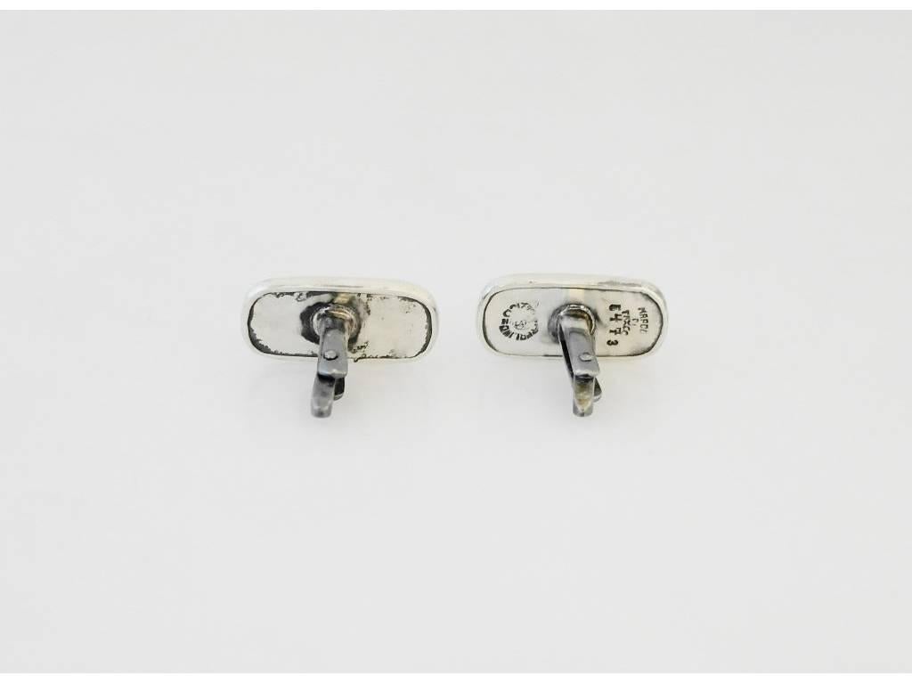 Margot de Taxco Enamel Sterling Silver Cufflinks Weave Motif In Excellent Condition For Sale In New York, NY