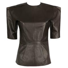 LANVIN F/W 2010 Runway Collection Dark Brown Calf Leather Shirt Structured Top 5