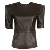 LANVIN F/W 2010 Runway Collection Dark Brown Calf Leather Shirt Structured Top