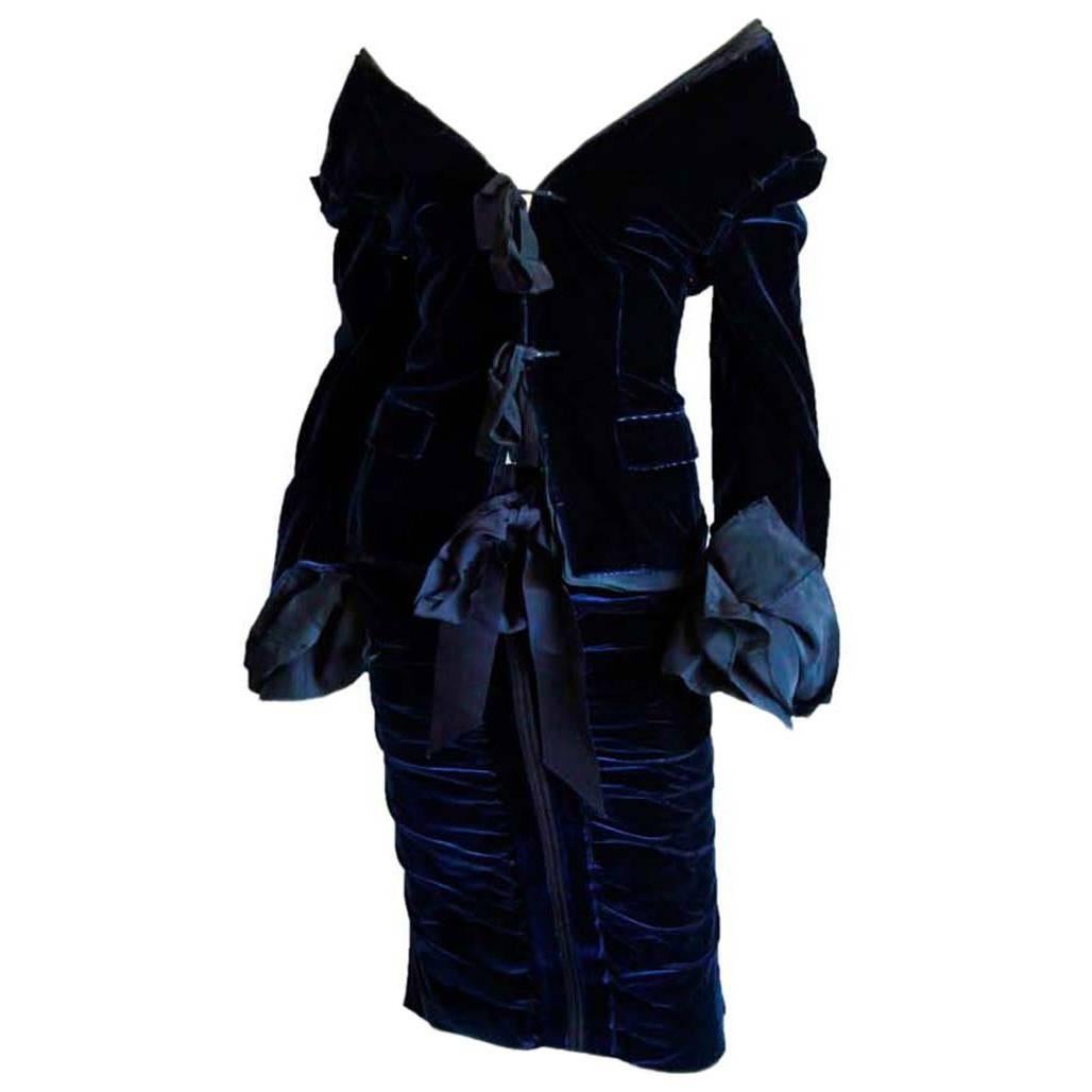 Rare & Iconic Tom Ford YSL Rive Gauche FW 2002 Blue Runway Jacket & Skirt! FR44