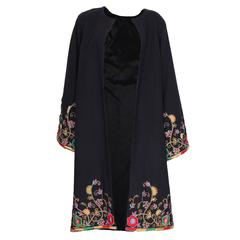 1970s Floral Embroidered Navy Wool Swing Coat 6