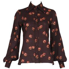 1970's Valentino Brown Acorn Print Blouse 4