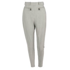 Jodhpurs HERMES c.1990's Pantalon d'équitation gris en laine à jambes fines et taille haute