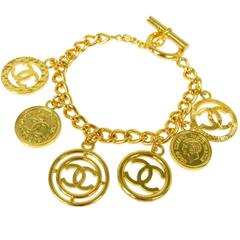 Chanel Vintage Gold Coin Charm Link Evening Cuff Bracelet 11