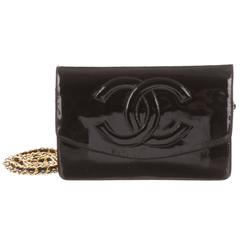 Vintage Chanel Black Patent Leather Wallet on Chain WOC Crossbody Flap Shoulder Bag